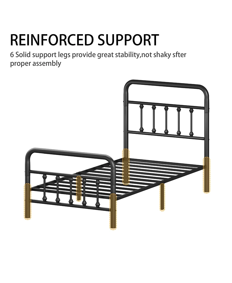 Streamdale Furniture Metal Bed Frame, Twin Size with Headboard, Under Bed Storage, Black
