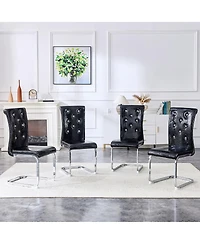 Streamdale Furniture Set of Retro Alligator Upholstered Dining Chairs with Crystal Buckle & Faux Leather