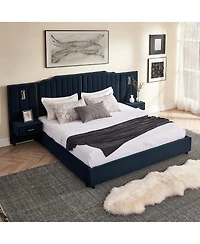Streamdale Furniture King Size Velvet Upholstered Bed Frame with Vertical Stripes & Headboard