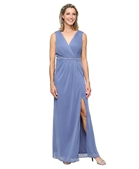 Sl Fashions Women's Embellished Surplice Neck Ball Gown