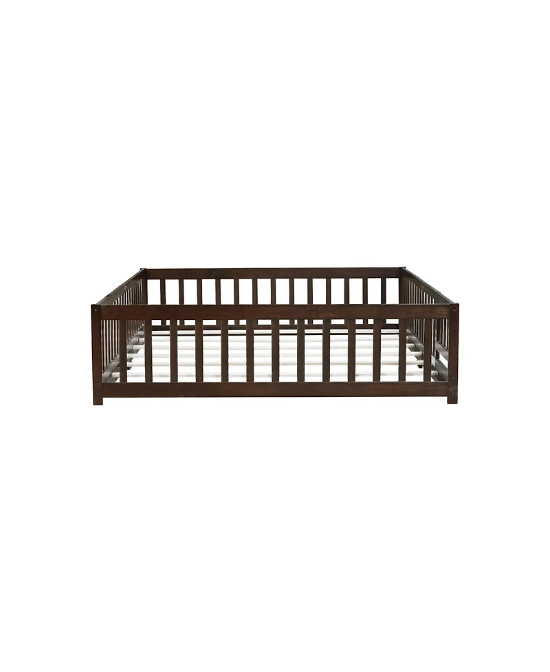 Streamdale Furniture Queen Floor Bed with Fence & Guardrails