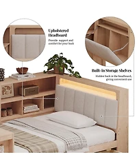 Streamdale Furniture Twin L-shaped Wooden Daybed with Desk, Storage, Led Light