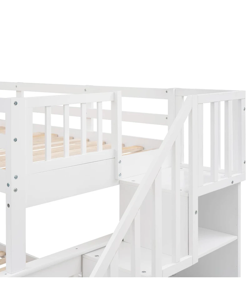 Streamdale Furniture Stairway Twin-Over-Full Bunk Bed with Storage and Guard Rail