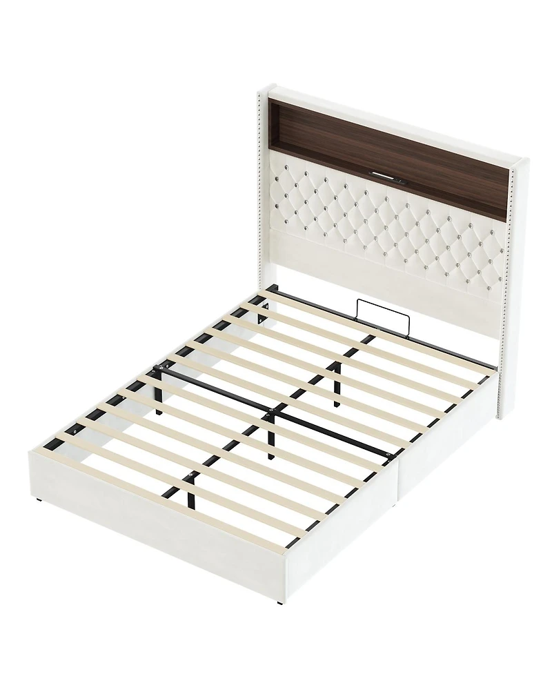 Streamdale Furniture Full Velvet Tufted Bed Frame with Usb