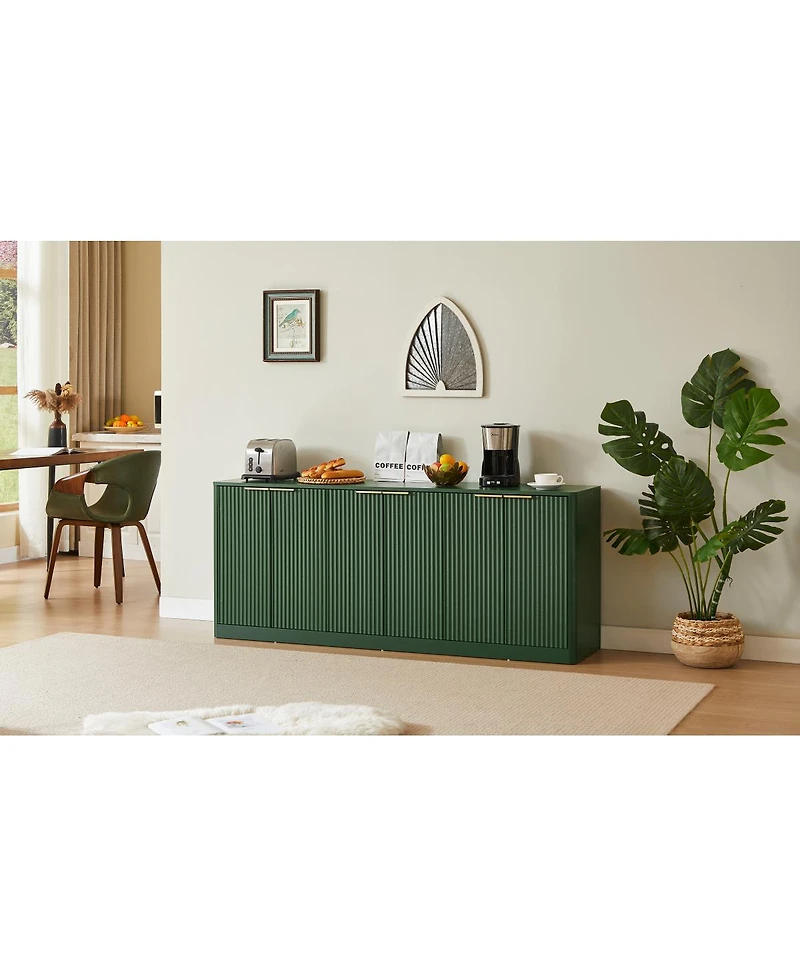Streamdale Furniture Streamdale 67-inch Modern Wavy Sideboard, 6-Door Storage Cabinet in Green
