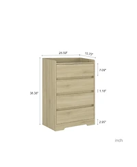 Streamdale Furniture 4-Drawer Waterproof Wooden Dresser for Bedroom/Living Room/Office