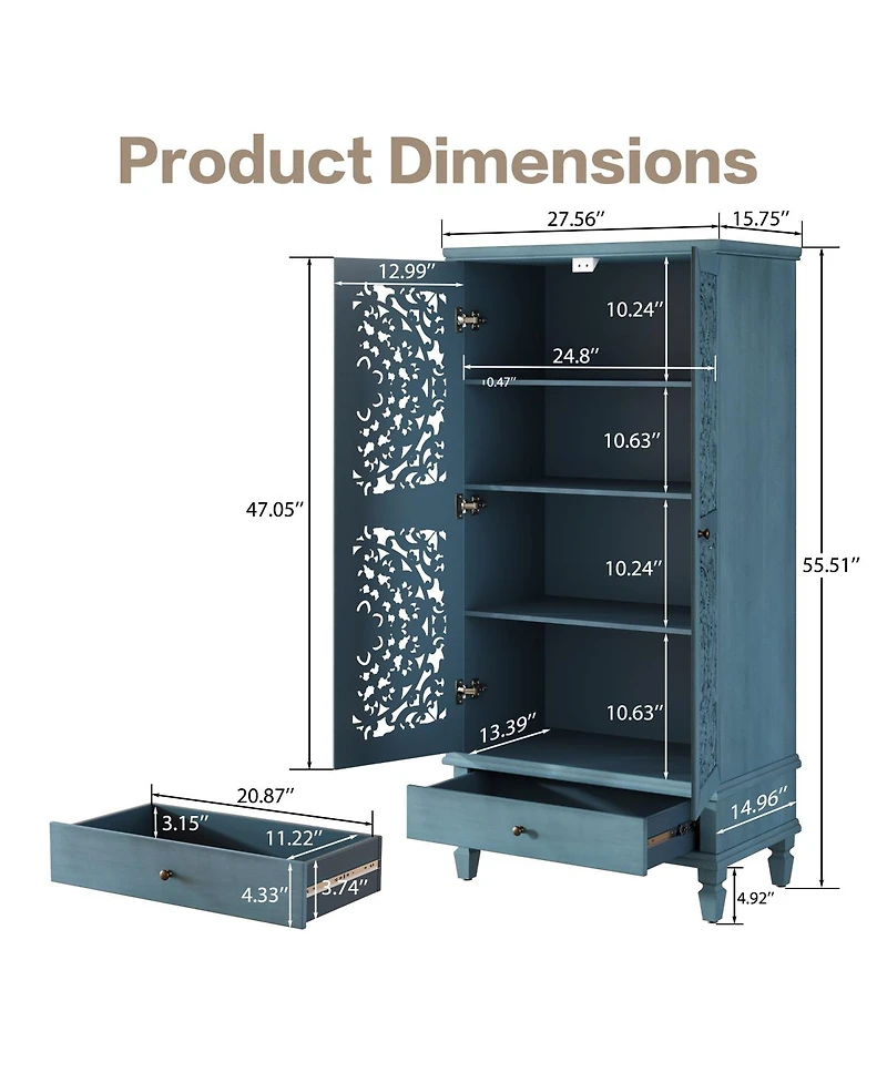 Streamdale Furniture Rustic 55" Storage Cabinet with Drawer & 2 Carved Doors