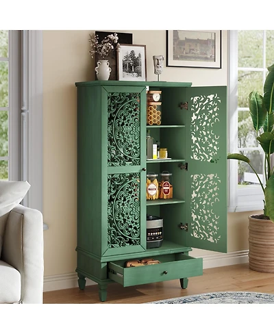 Streamdale Furniture Rustic 55" Storage Cabinet with Drawer & 2-Door Carved Wood Accent