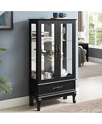 Streamdale Lighted Curio Cabinet with Glass Doors and Adjustable Shelves, Black