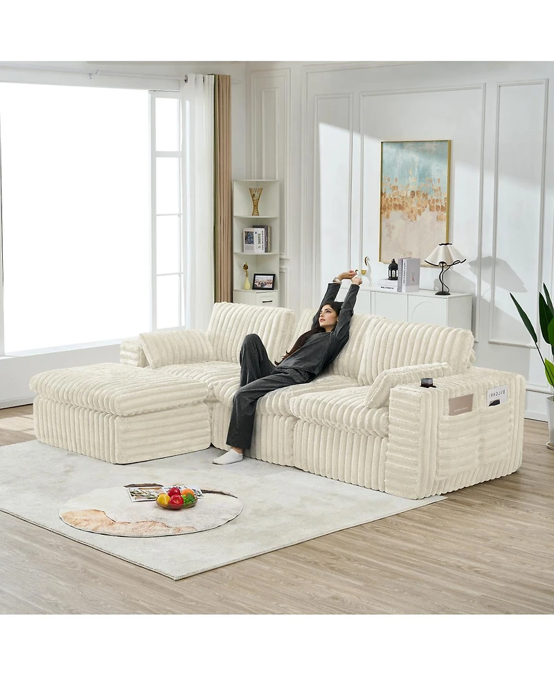 Streamdale Furniture Streamdale Luxury Ribbed Chenille Upholstered Modular Sectional Sofa with Ottoman