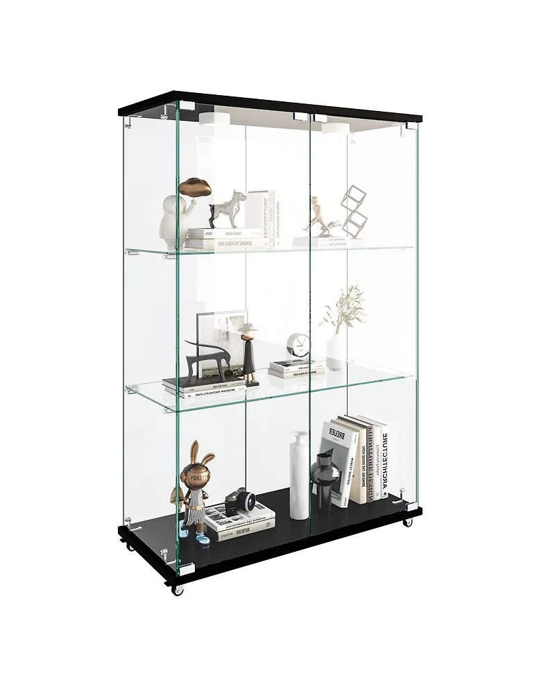 Streamdale Furniture Modern Led Glass Display Cabinet, 2-door 3-shelf, Transparent+Black