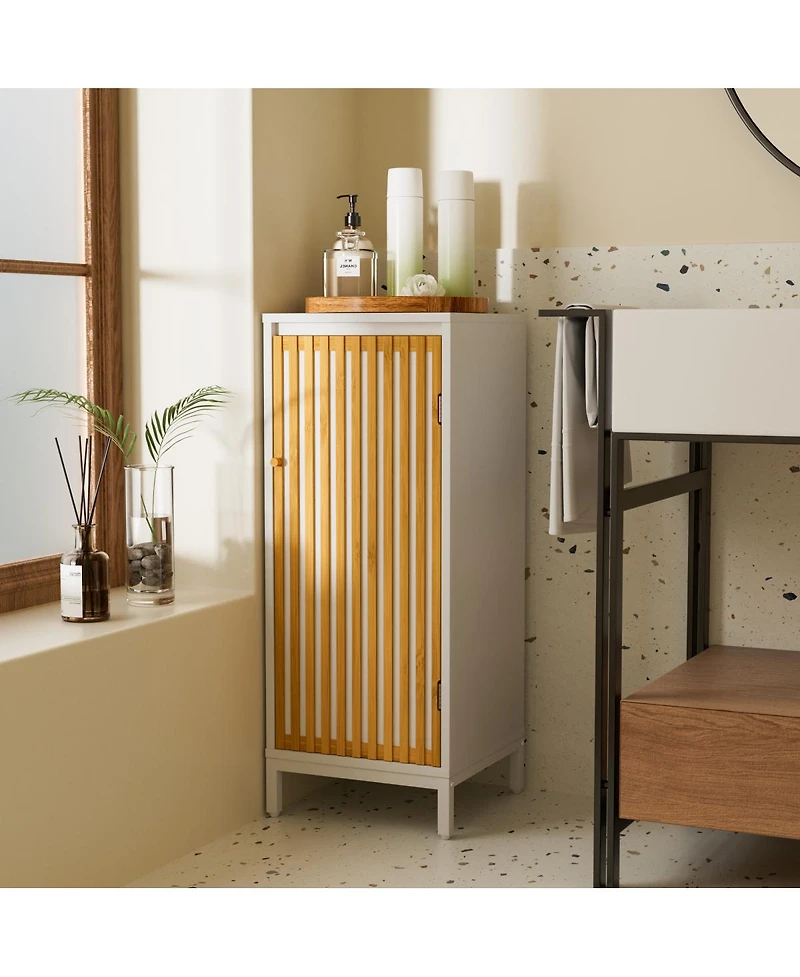 Streamdale Furniture Living Room Side Cabinet with Bamboo Slats Door