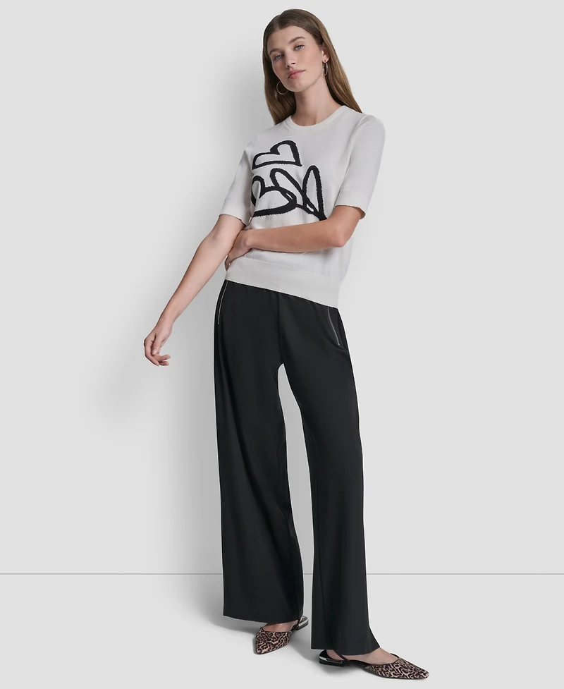 Dkny Women's Short-Sleeve Graffiti Hearts Sweater Top
