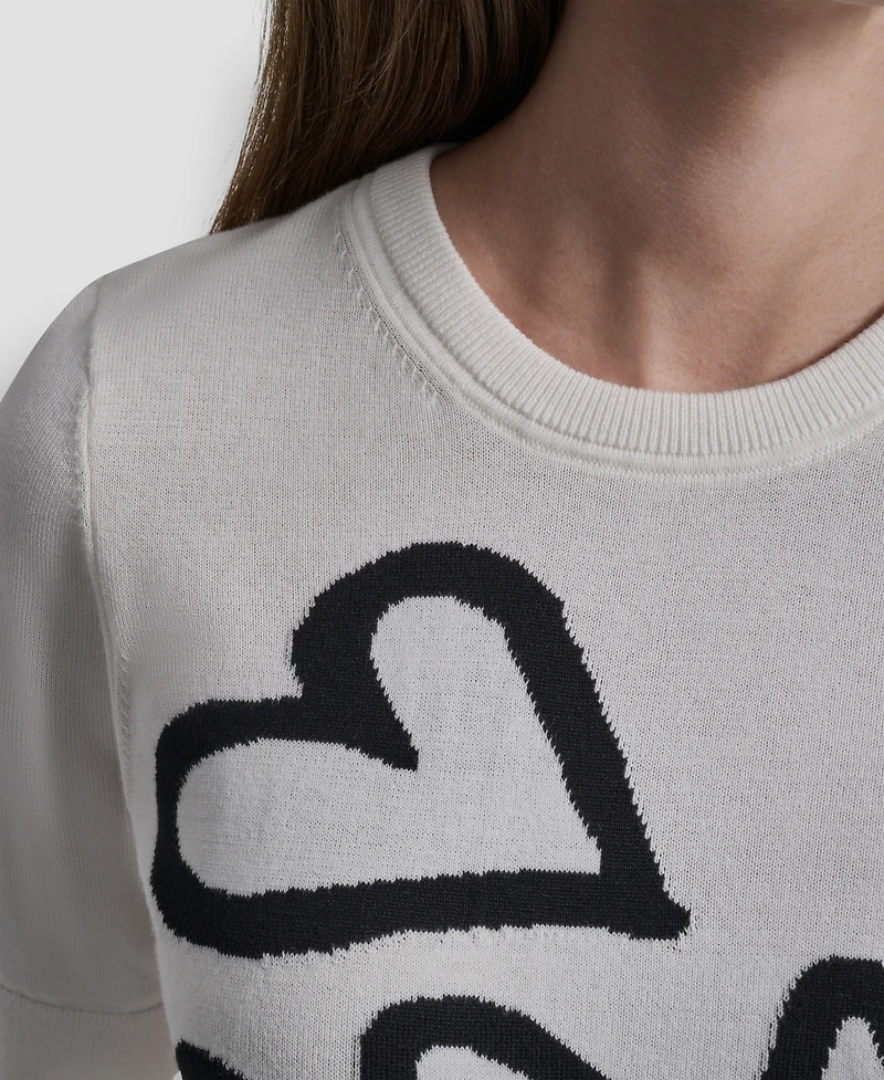 Dkny Women's Short-Sleeve Graffiti Hearts Sweater Top