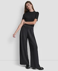 Dkny Women's Straight-Leg Pleated Pinstripe Pants