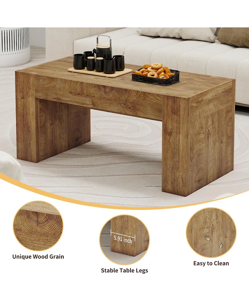 Streamdale Furniture Farmhouse Coffee Table with Hidden Storage Drawer