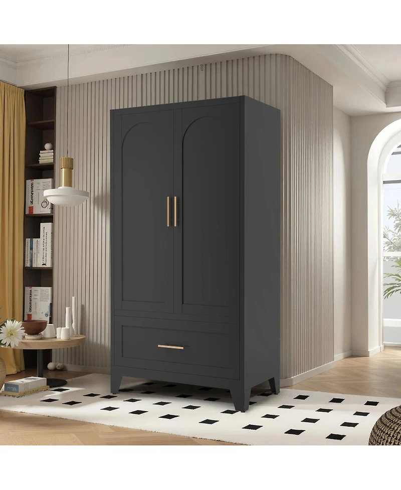 Streamdale Furniture 60" Tall Metal Wardrobe Cabinet with Drawer, Rod, Shelf, 2 Doors