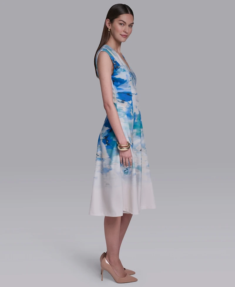 Halston Women's V-Neck Cap-Sleeve Midi Dress