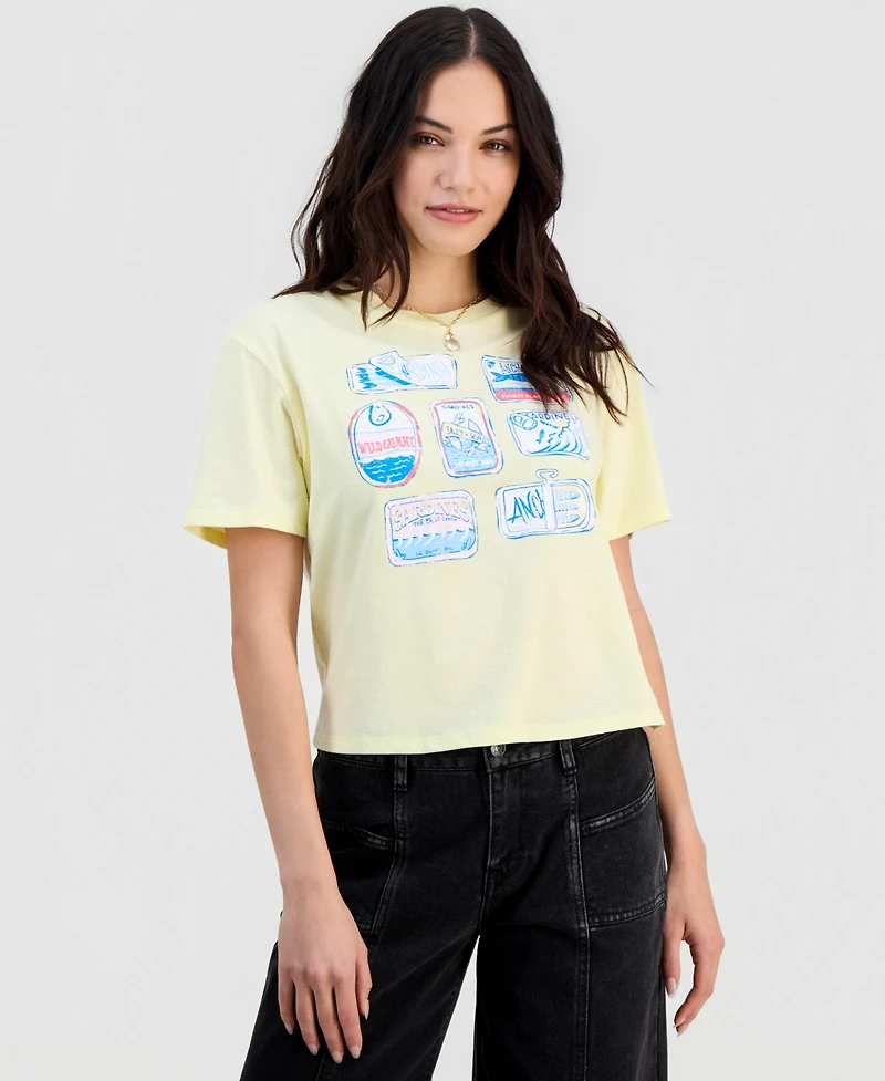 Rebellious One Juniors' Sardines Graphic Crewneck T-Shirt