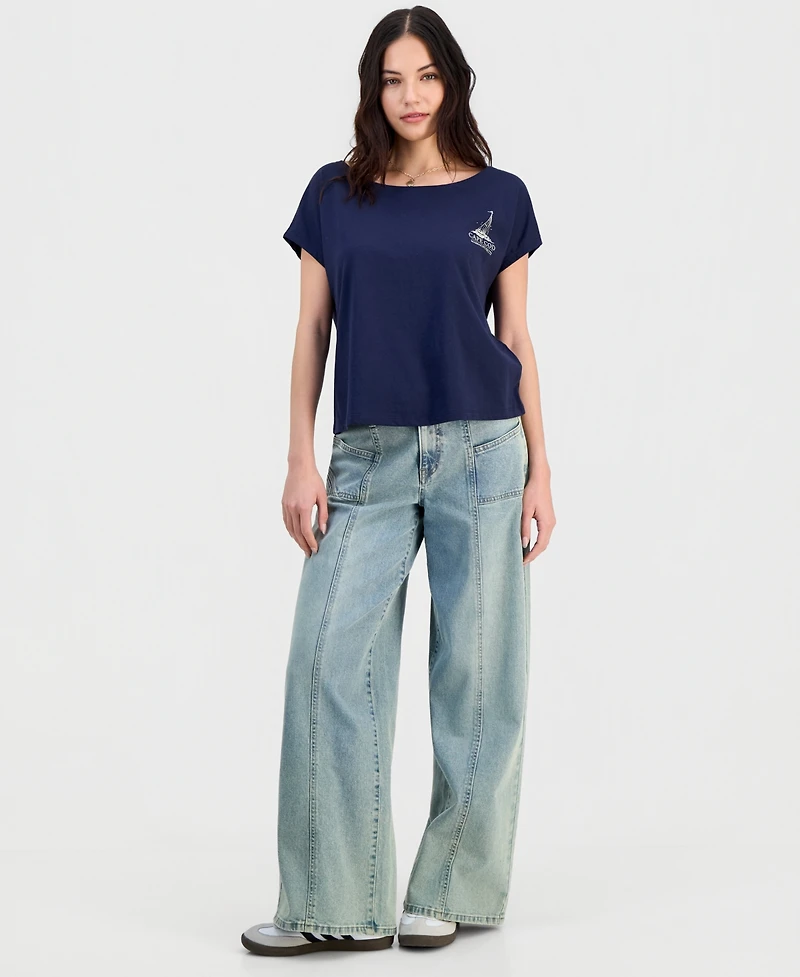 Self Esteem Juniors' Cape Cod Graphic Cotton Boat Neck T-Shirt