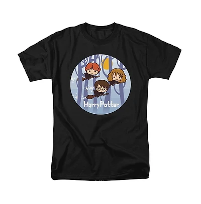 Harry Potter Men's Chibi Trio Flying On Broomsticks T Shirt
