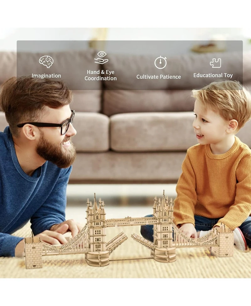 Robotime 3D Puzzle Wooden Craft Kits with Led Diy Tower Bridge Construction Model Kit to Build for Teens Brain Teaser Puzzle Home Decor Birthday Gifts
