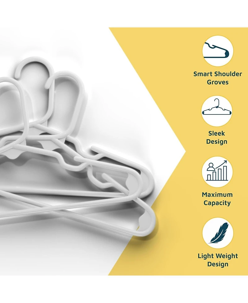 Lifemaster Kids Plastic Hangers, White, 11.6", with shoulder notches, space-saving, hold 5 lbs, ideal for baby, toddler & kids clothes, 100-pack.