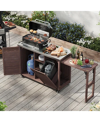 Streamdale Furniture 78.3" Outdoor Kitchen Island with Foldable Grill Table.