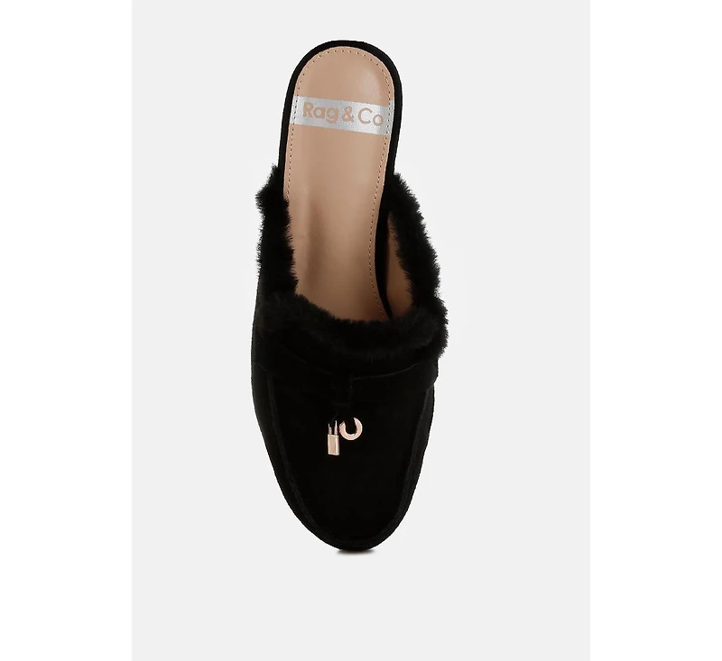 Bosnia Suede & Faux Fur Slip On Mules
