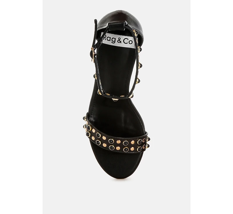 Nidara Studs Embellished Genuine Leather Sandals