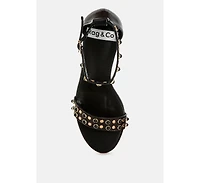 Nidara Studs Embellished Genuine Leather Sandals
