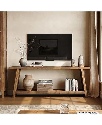 Tribesigns Solid Wood Tv Stand, 63-Inch Farmhouse Media Console for 55-65 inch Tv,Entertainment Center, Brown