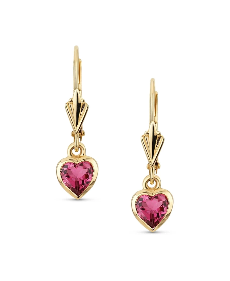 Bling Jewelry Petite 14K Yellow Gold Bezel Set Ruby Red Tourmaline Heart Dangle Earrings Lever-Back