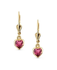 Bling Jewelry Petite 14K Yellow Gold Bezel Set Ruby Red Tourmaline Heart Dangle Earrings Lever-Back