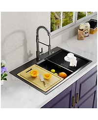 flynama Gunmetal Kitchen Sink Topmount Workstation Stainless Steel Single Bowl