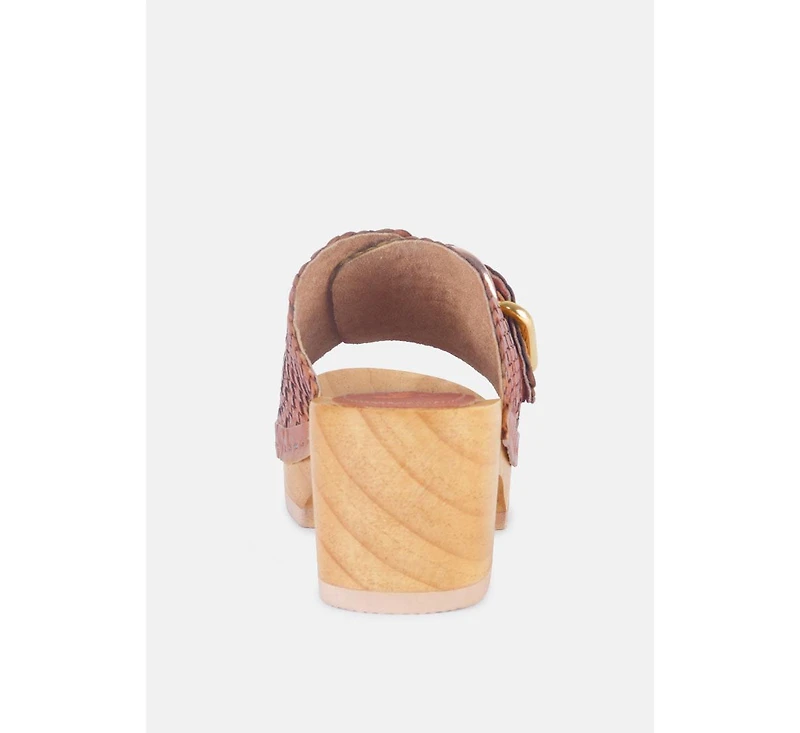 Yoruba Womens Braided Leather Buckled Slide Sandals