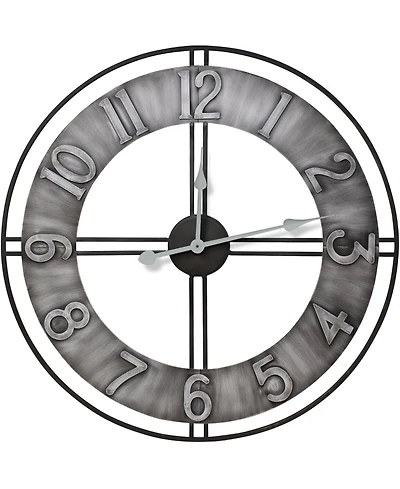 Sorbus Distressed Industrial Gray Oversized Round Metal Wall Clock