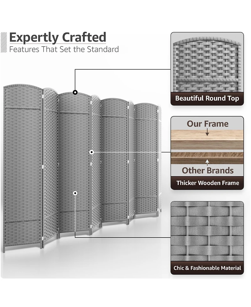 Sorbus Extra Wide Double Hinged 8 Panels Partition Room Dividers - Mesh Hand-Woven Design