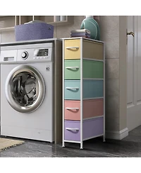 Sorbus Narrow Dresser with 5 Drawers - Steel Frame, Wood Top & Easy Pull Fabric Bins