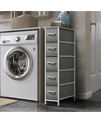 Sorbus Narrow Dresser with 5 Drawers - Steel Frame, Wood Top & Easy Pull Fabric Bins