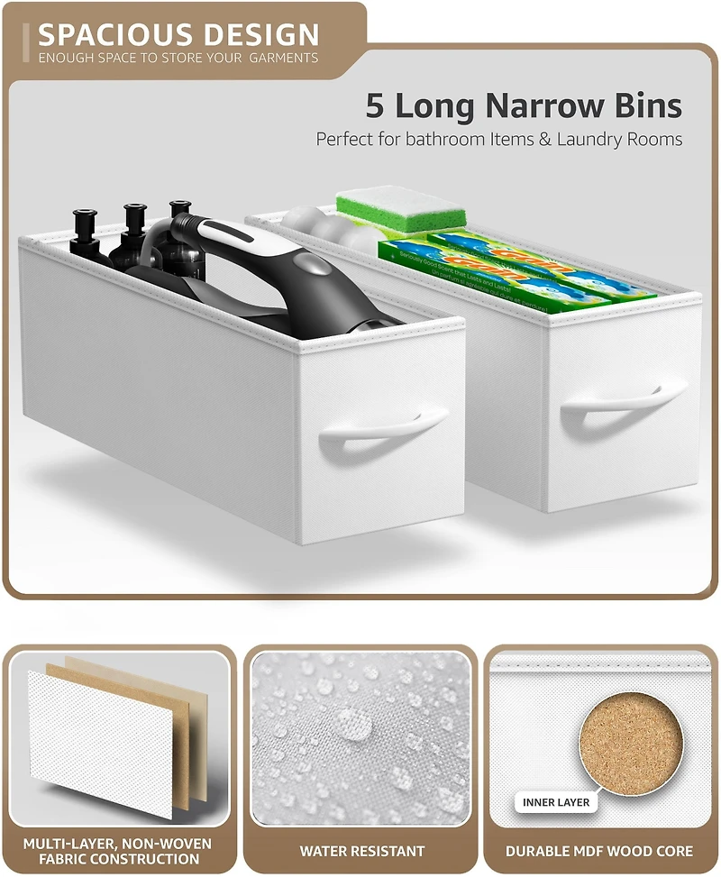 Sorbus Narrow Dresser with 5 Drawers - Steel Frame, Wood Top & Easy Pull Fabric Bins