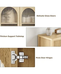 gaomon 55" Large Sideboard Buffet Cabinet with Storage, 4 Glass Doors & Fluted Drawer Fronts, Beige/Khaki