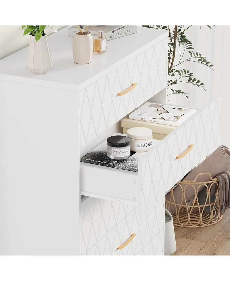 gaomon 5-Drawer Tall Dresser for Bedroom, Wooden Chest of Drawers with Gold Handles for Closet Storage, White