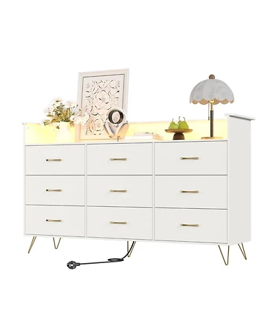 gaomon 9-Drawer Dresser with Rgb Lights & Charging Station, App-Controlled Music Sync Led Chest