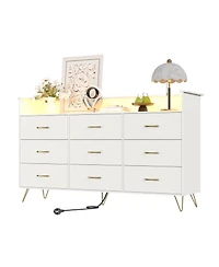 gaomon 9-Drawer Dresser with Rgb Lights & Charging Station, App-Controlled Music Sync Led Chest