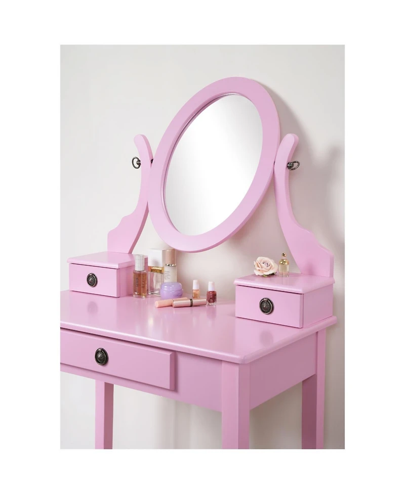 Streamdale Furniture Moniys Wood Moniya Makeup Vanity Table and Stool Set, Pink