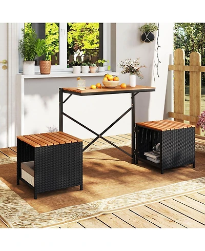 Costway 2-in-1 Outdoor Convertible Bench with Metal Frame Pe Rattan Table and Chairs Set