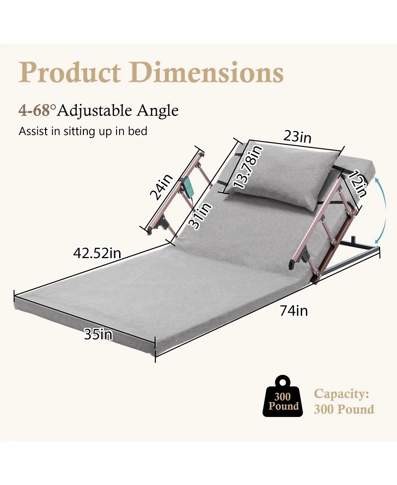 Streamdale Furniture Adjustable Bed Backrest w/ Safety Rails, Remote, for Elderly/Patients