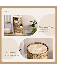 Aostirmotor Cat Tower with Three Hideaways & Four Soft Plush Cushions in Brown