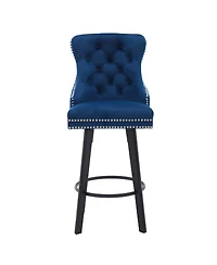 Streamdale Furniture Streamdale Navy Blue Velvet Swivel Bar Stools with Ring Pull, Set of 2